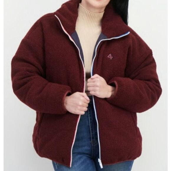 Fourlaps Women’s Polar Quilted Reversible Sherpa Jacket Burgundy/Smoke Nwt Small - Picture 10 of 11